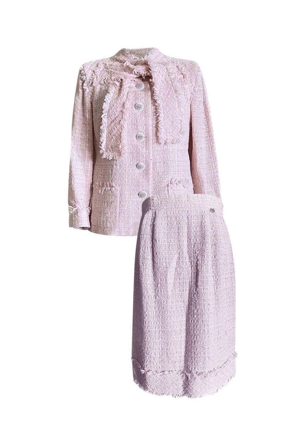 Chanel New Barbie Style Ribbon Tweed Jacket and Skirt Set 42 FR 7