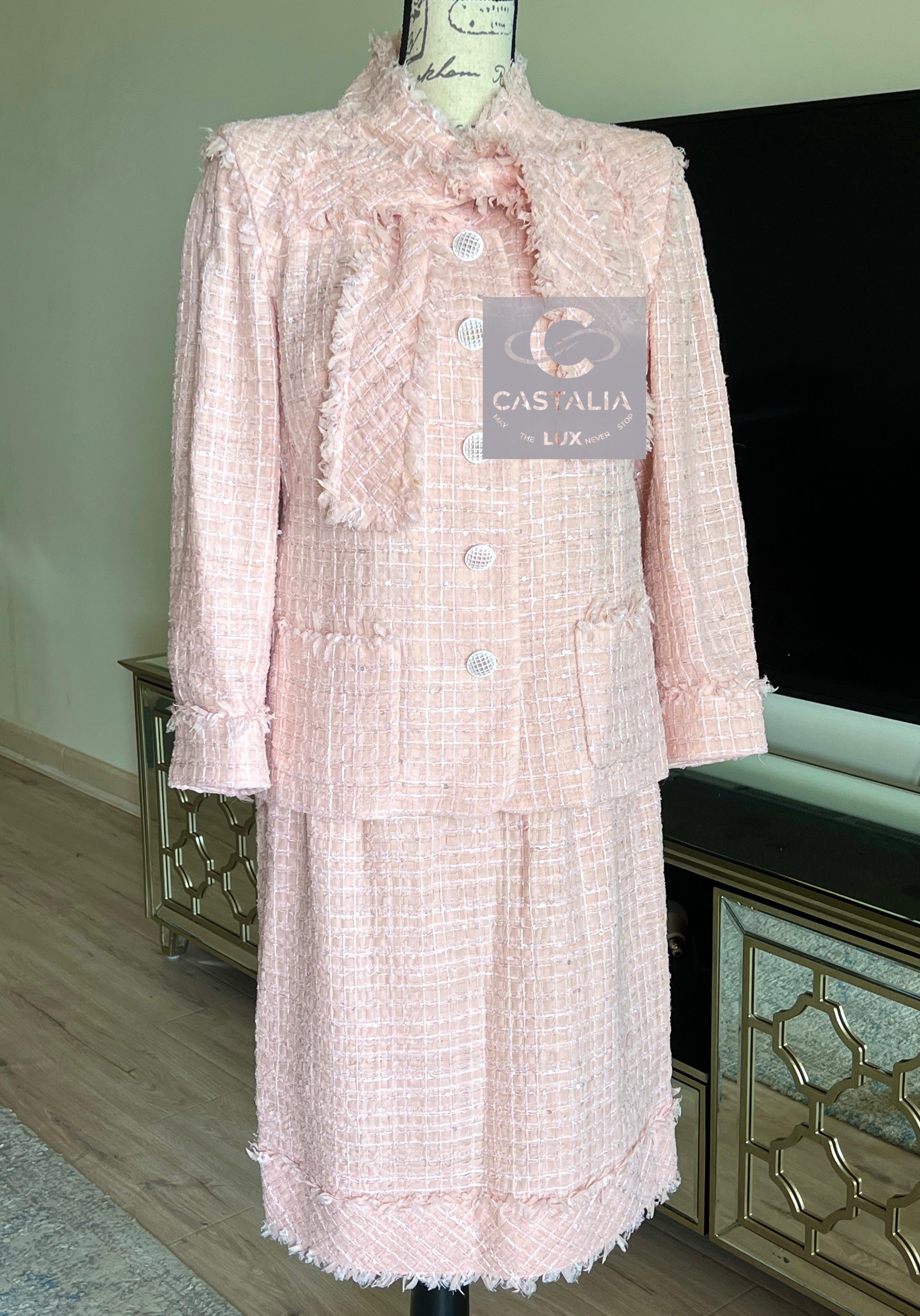 Chanel New Barbie Style Ribbon Tweed Jacket and Skirt Set In Excellent Condition In Dubai, AE