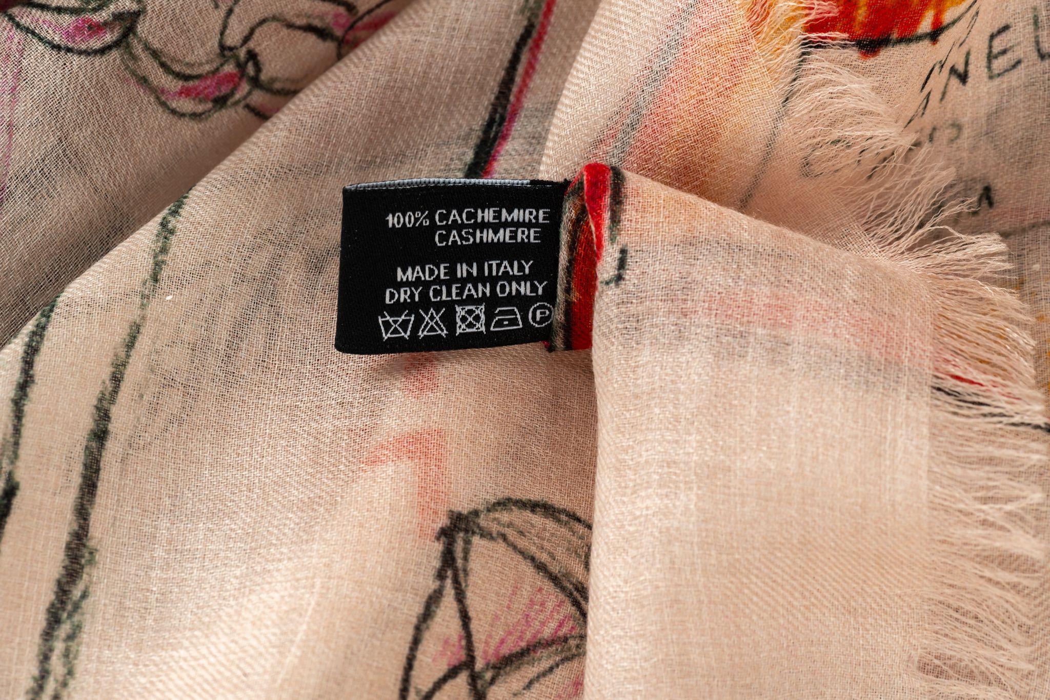 Women's Chanel New Beige Drawings Cashmere Shawl For Sale