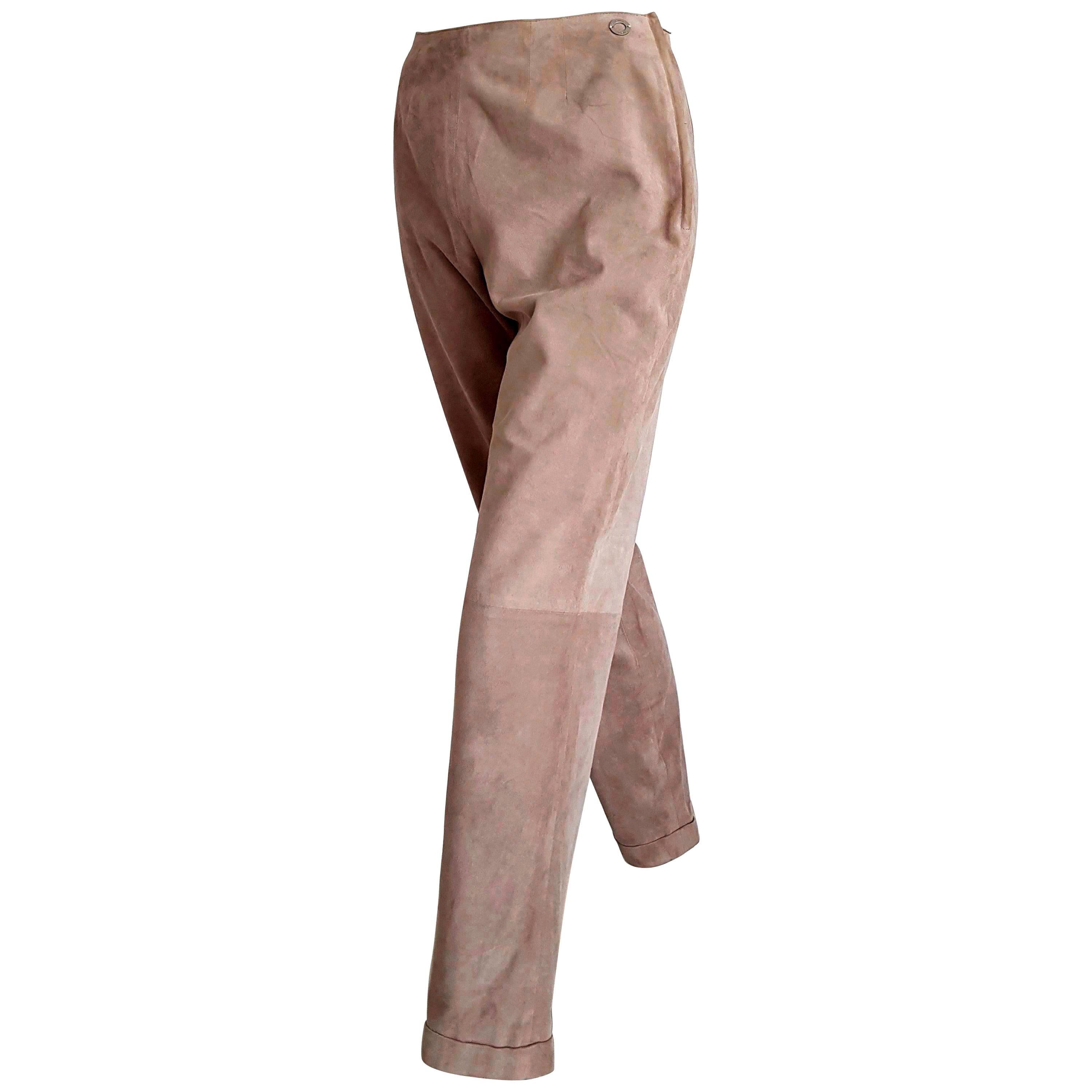 CHANEL "New" Beige Suede Pants Silk Lined - Unworn For Sale