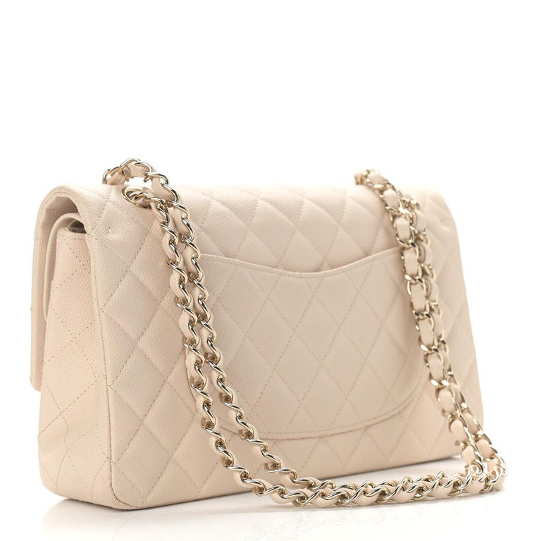 CHANEL NEW Beige Tan Caviar Leather Quilted Gold Hardware Medium Double ...