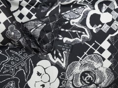 Chanel New Black and White Silk Camellia Shawl