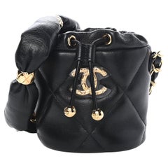 CHANEL NEW Black Calfskin Quilted Pillow Leather Gold Mini Bucket Shoulder Bag