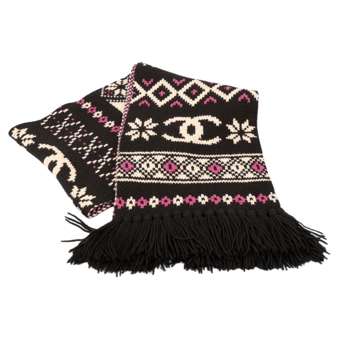 Chanel New Black Cashmere Winter Scarf