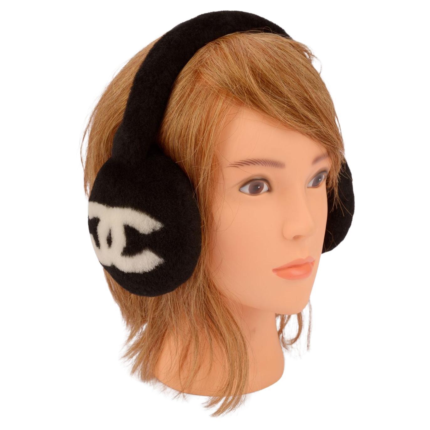 Chanel New Black Fur Logo Earmuffs