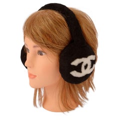 Chanel New Black Fur Logo Earmuffs