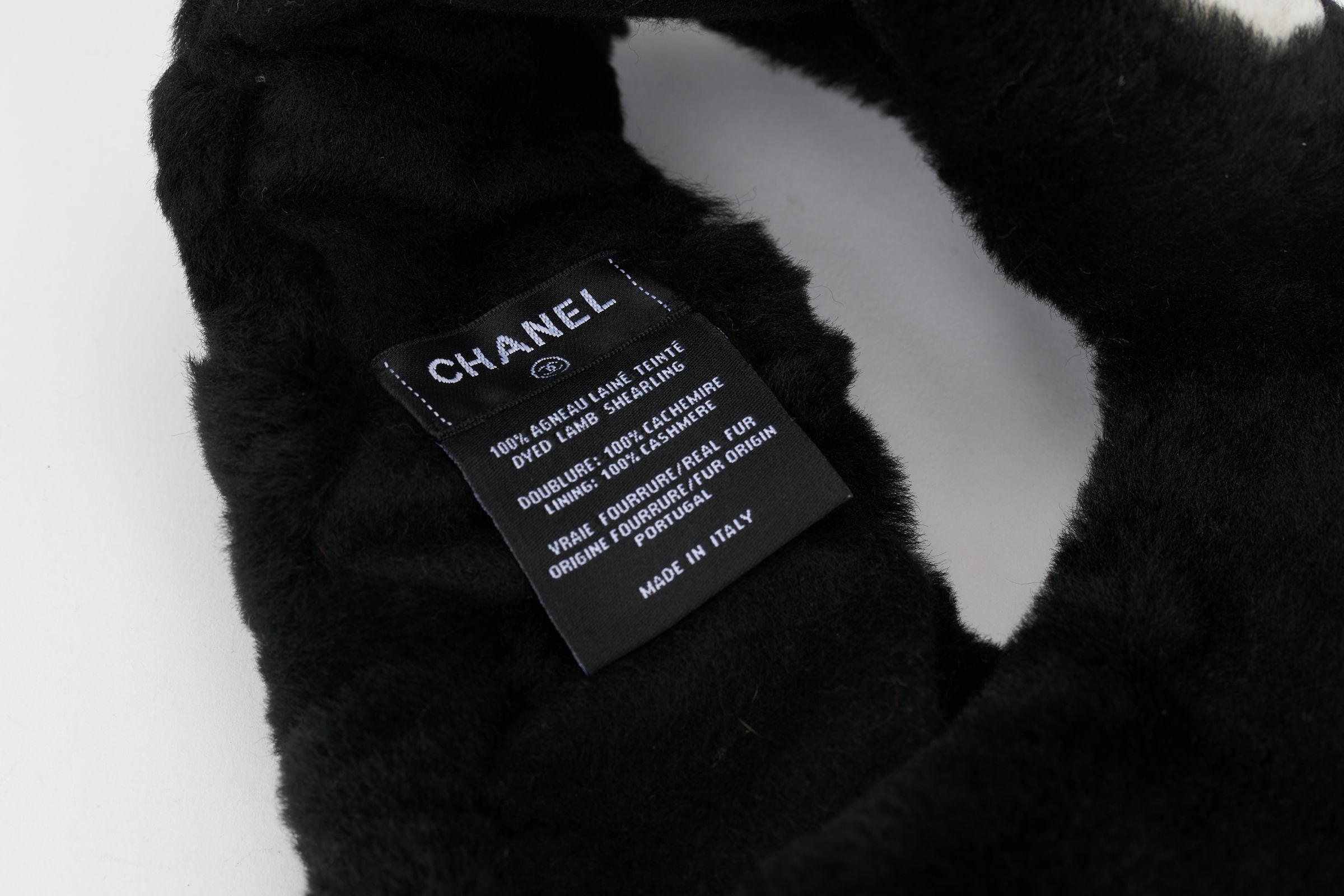 Women's Chanel New Black Fur Logo Headband For Sale