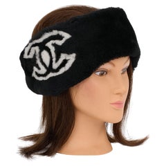 Chanel New Black Fur Logo Headband