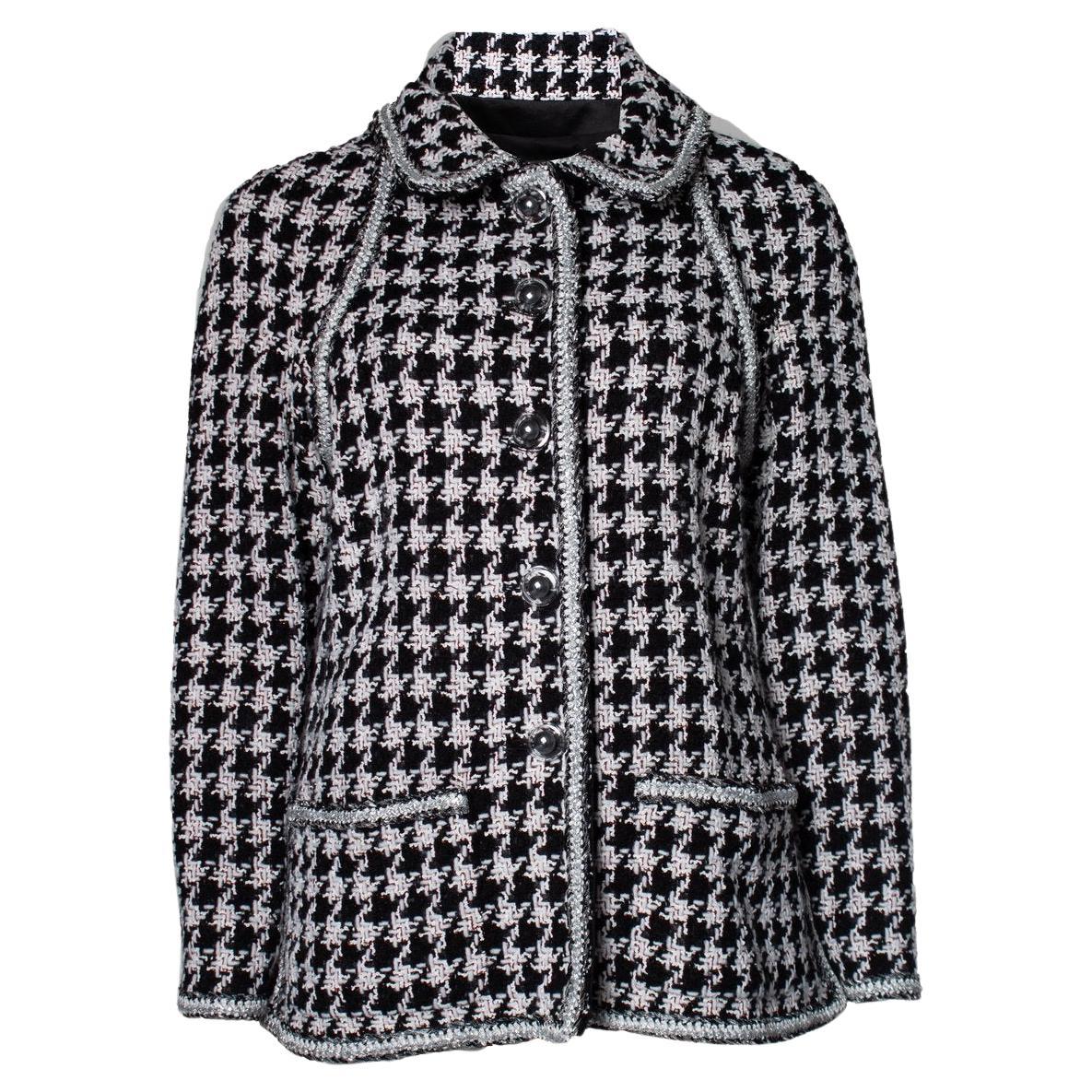 Chanel New Black Houndstooth Tweed Jacket For Sale