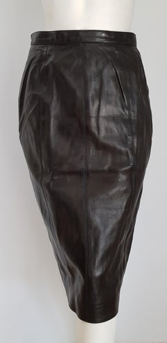 CHANEL "New" Black Lamb Leather Buttons Silk lined Skirt - Unworn