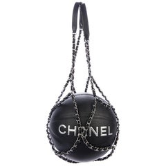 Chanel NEW Black Leather Basketball Silver Chain Harness Strap Decorative in Box