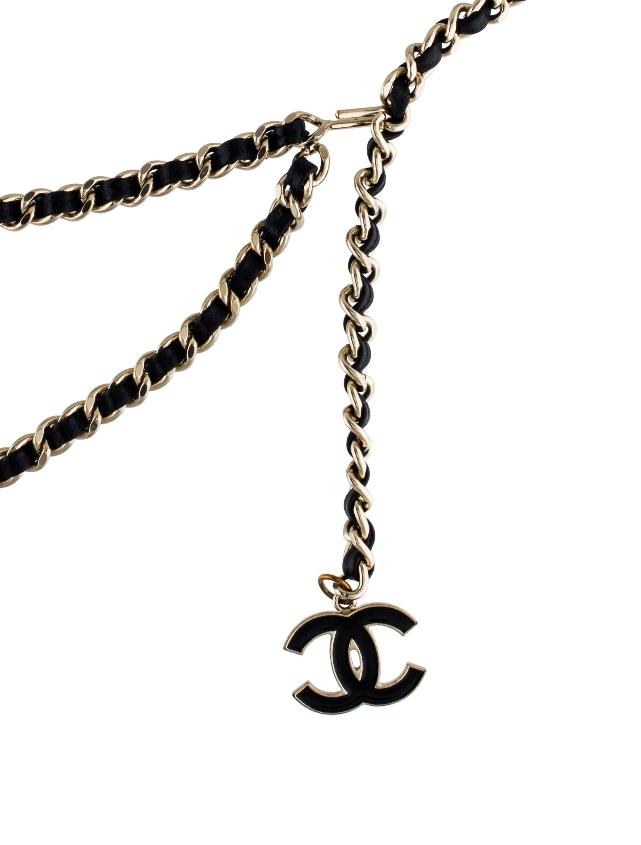 Chanel NEW Black Leather Gold Chain Charm Evening Waist Belt in Box

Leather
Metal 
Gold tone hardware
Hook closure 
Made in France
Width 0.25