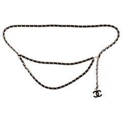 Chanel NEW Black Leather Gold Chain Charm Evening Waist Belt in Box Chanel NEW Black Leather Gold Chain Charm Evening Waist Belt in Box