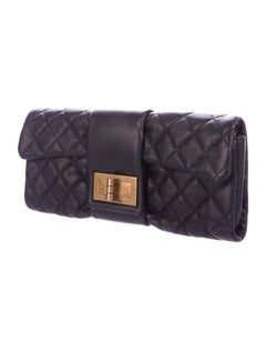 Chanel NEW Black Leather Large Gold Evening Envelope Fold Over Flap Clutch Bag