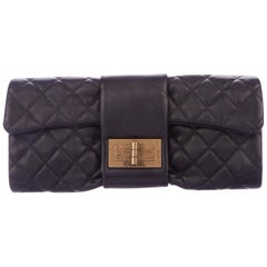 Chanel NEW Black Leather Large Gold Evening Envelope Fold Over Flap Clutch Bag 