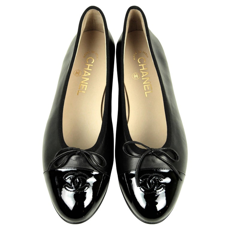 Chanel Tan Quilted Leather & Black Patent Cap-Toe Ankle-Strap Flats main image 0