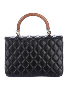 Chanel NEW Black Leather Wood Top Handle Satchel Kelly Shoulder Flap Bag in Box