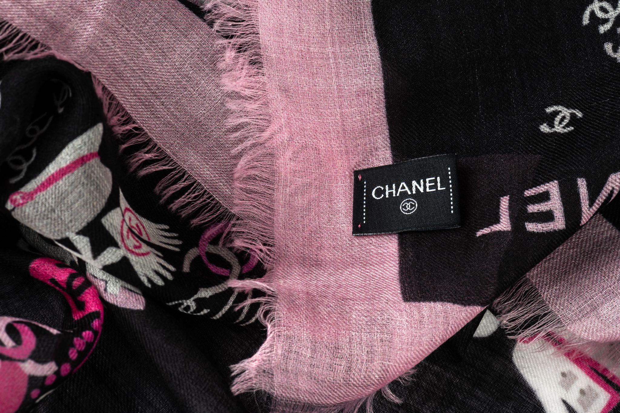 Women's Chanel New Black Pink Cashmere Shawl