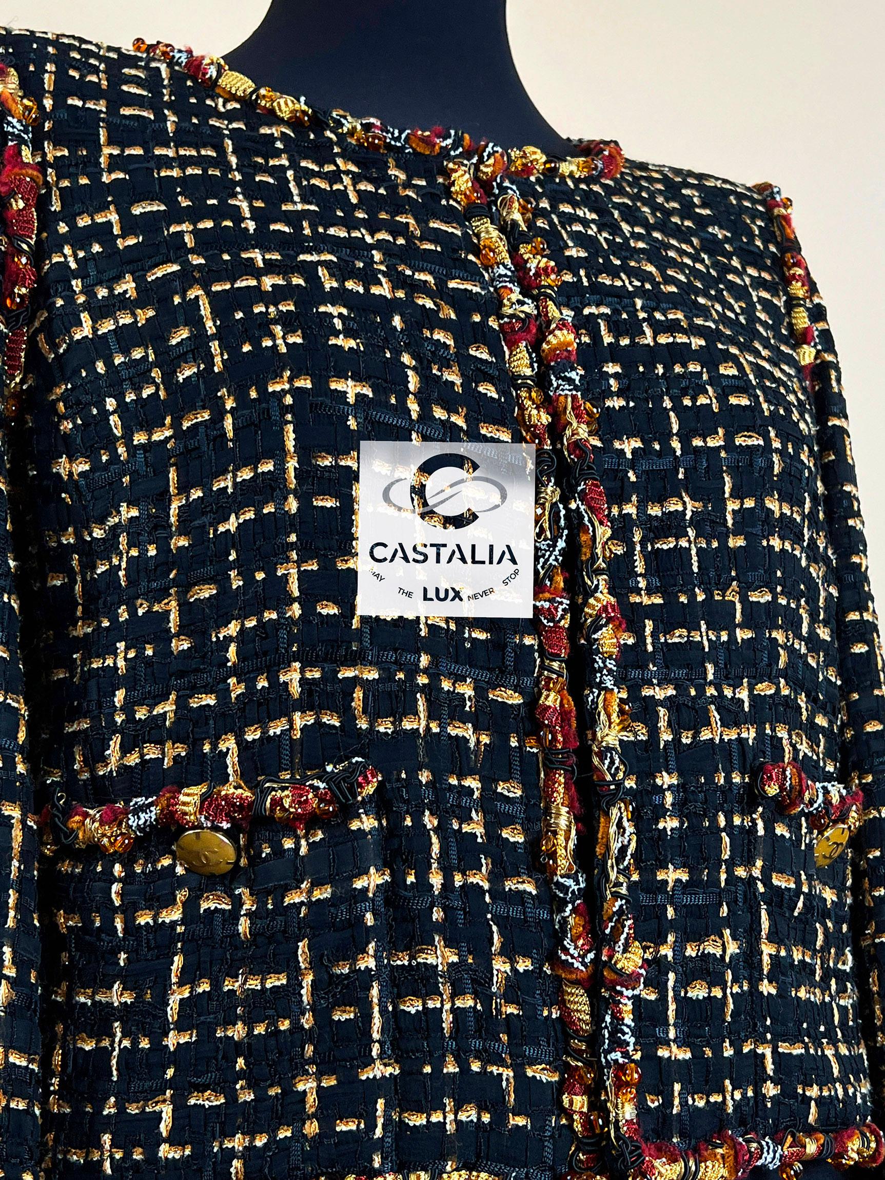 Chanel New Black Ribbon Tweed Jacket with Jewel Embellishment 3