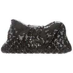 Chanel NEW Black Sequin Pearl Embellished Envelope Evening Flap Clutch Bag