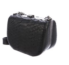 Chanel NEW Black Snakeskin Exotic Leather Silver Small Mini Shoulder Flap Bag