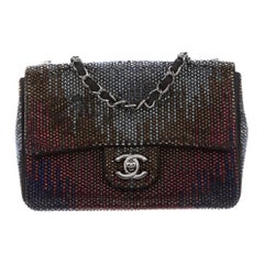Chanel NEW Black Suede Multi Swarovski Crystal Silver Small Shoulder Flap Bag