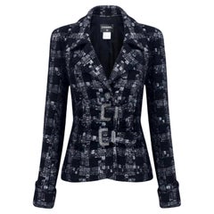 Chanel New Black Tweed Jacket with CC Logo Belt Chanel New Black Tweed Jacket with CC Logo Belt