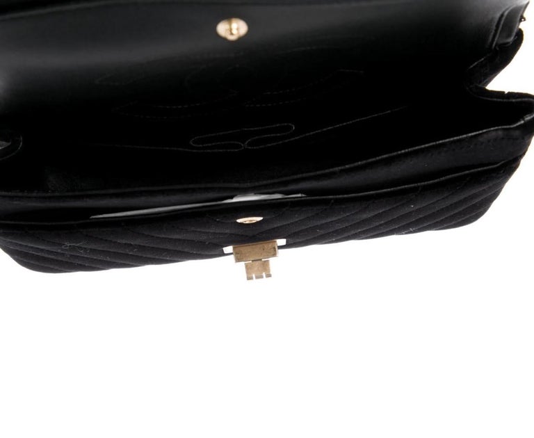 Chanel NEW Black Velvet Chevron Gold Medium Evening Flap Shoulder Bag ...