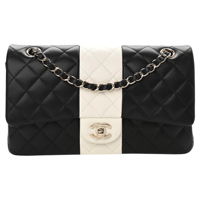 Chanel White/Black Quilted Leather Medium Graphic Flap Bag