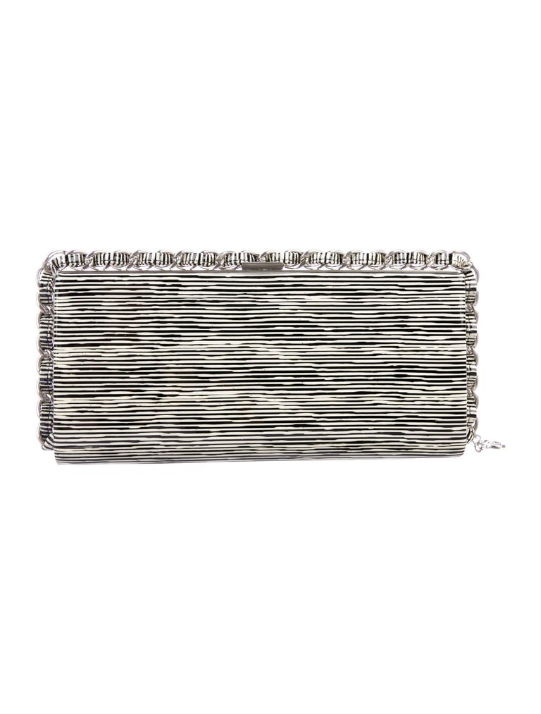 Chanel NEW Black White Patent Leather Silver Chain Wraparound Evening Clutch Bag For Sale at 1stdibs