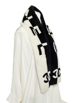Chanel New Black/White Sheepskin Scarf