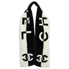 Chanel New Black/White Sheepskin Scarf