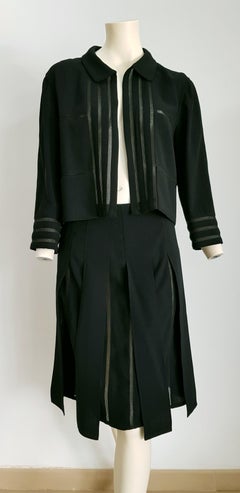CHANEL "New" Black with Transparent Stripes Wool Skirt Suit - Unworn