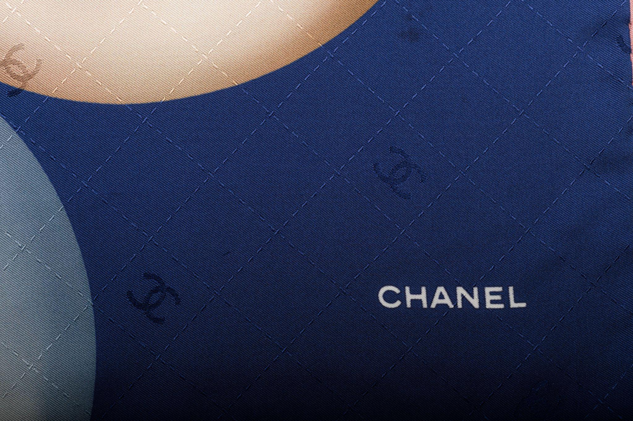 Gray Chanel New Blue Pearls Silk Scarf For Sale