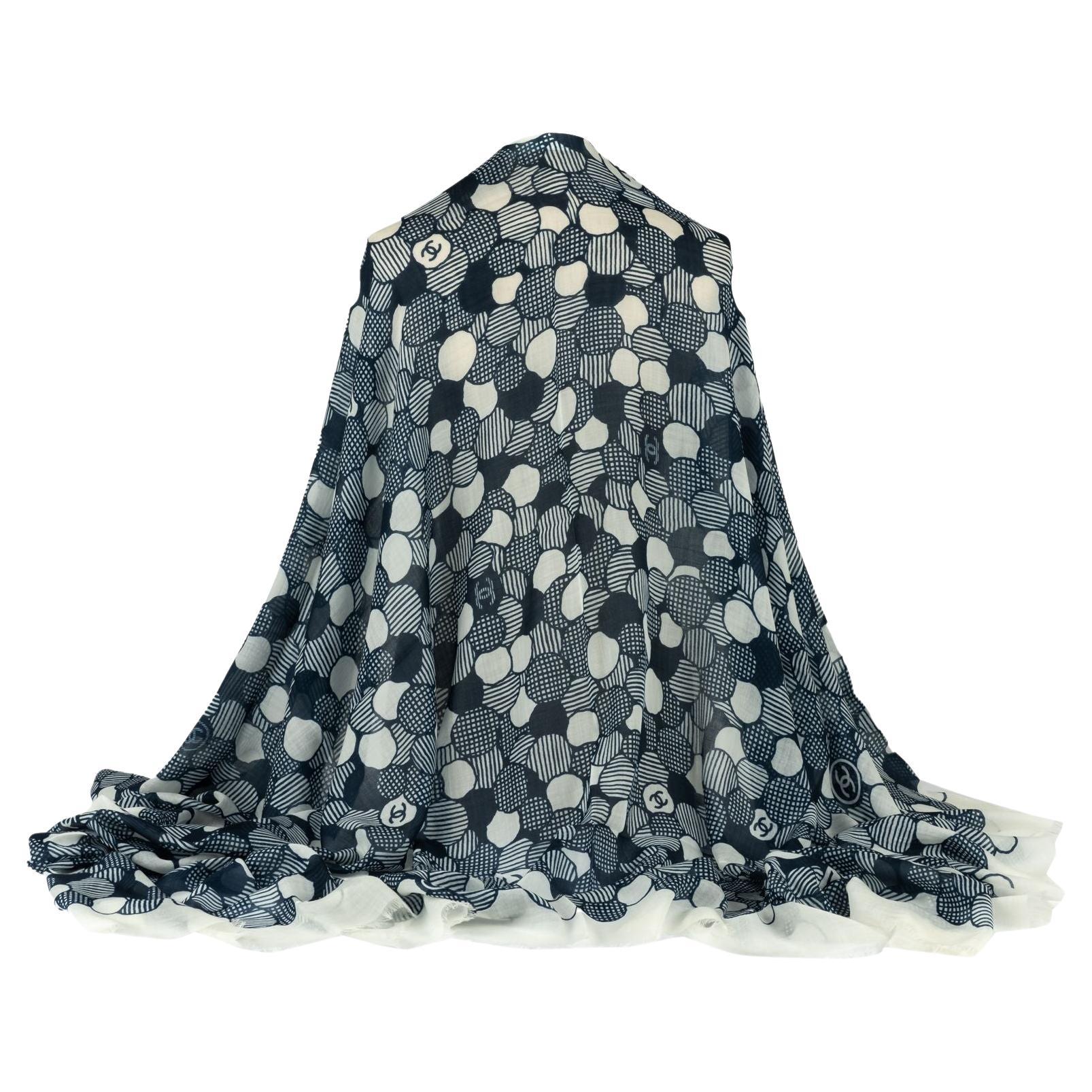 Chanel New Blue White Cashmere Shawl For Sale