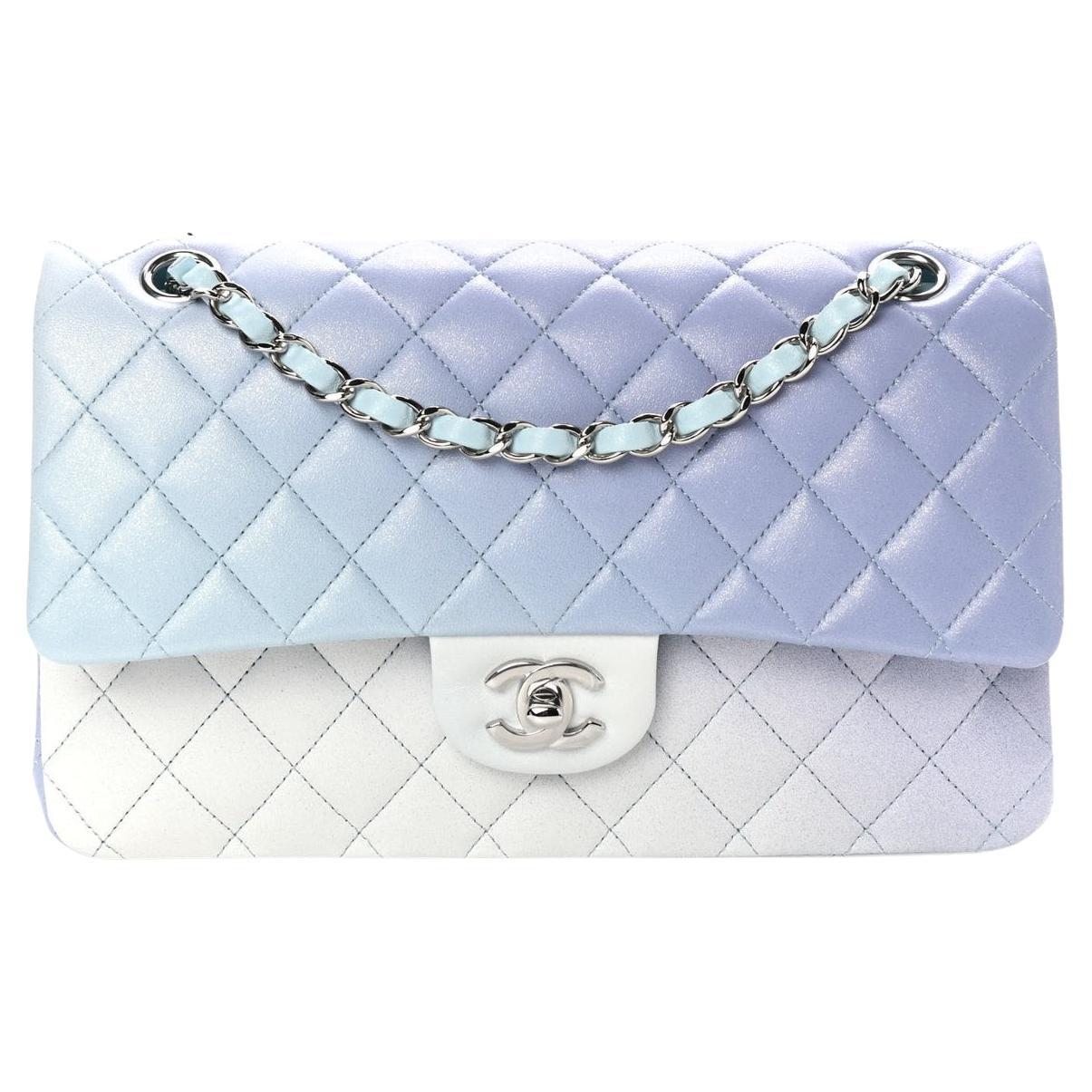 CHANEL NEW Blue White Ombre Lambskin Leather Hardware Medium Flap Shoulder  Bag For Sale at 1stDibs