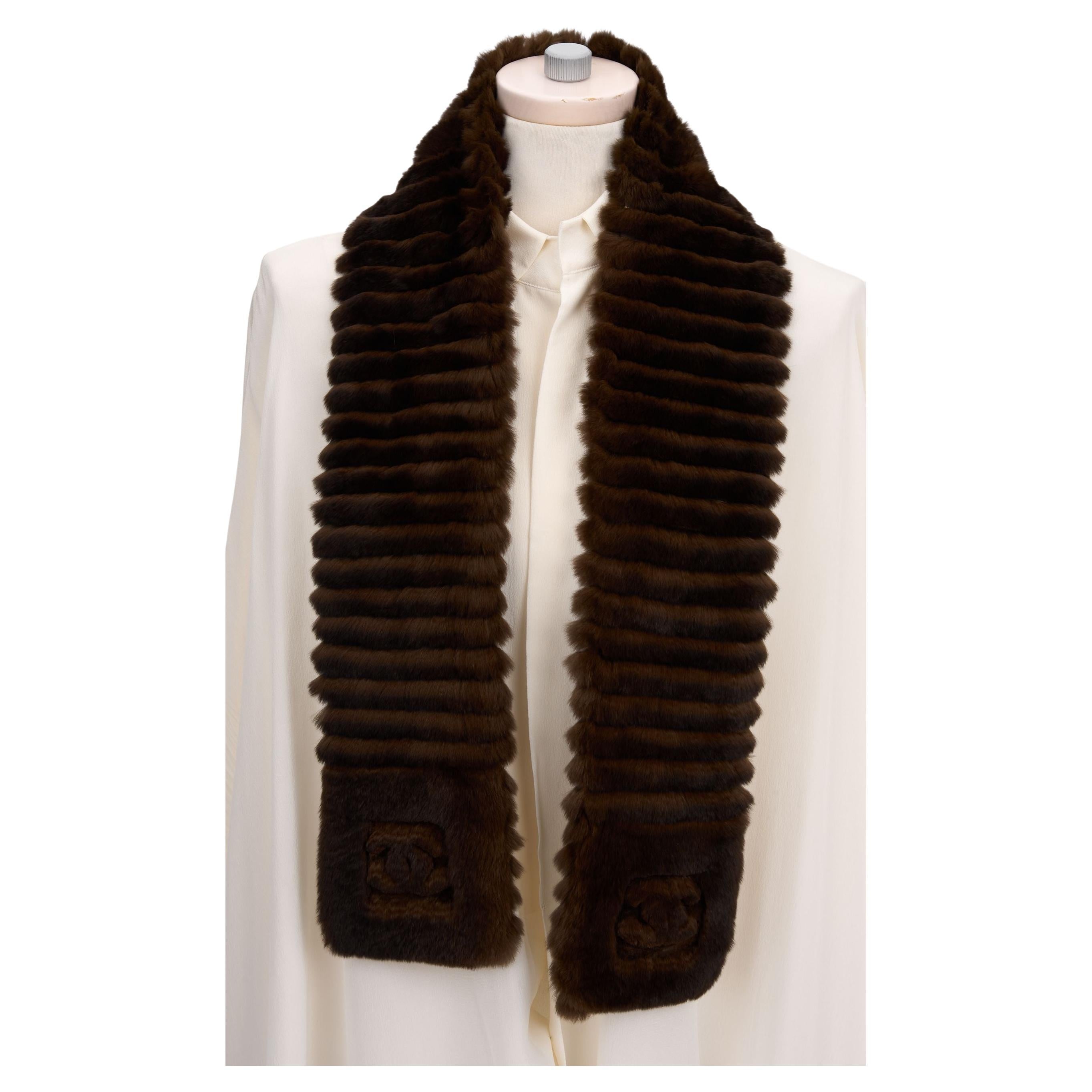 Chanel New Brown Orylag Fur CC Scarf For Sale
