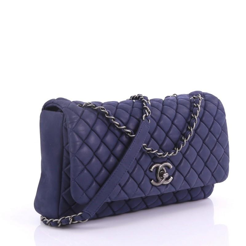 Purple Chanel New Bubble Flap Bag Quilted Iridescent Calfskin Large
