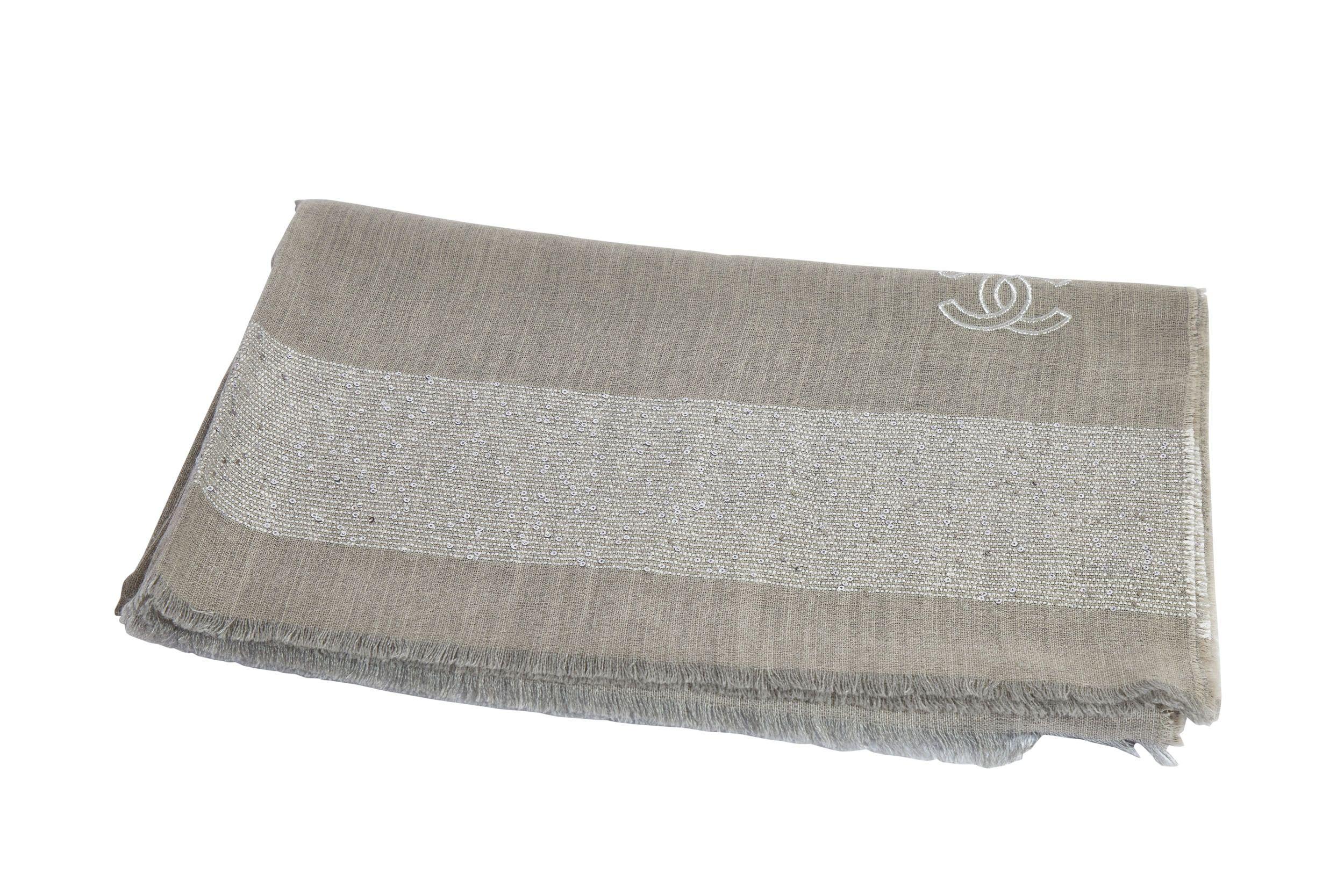 Gray Chanel New Cashmere and Silk Grey Shawl
