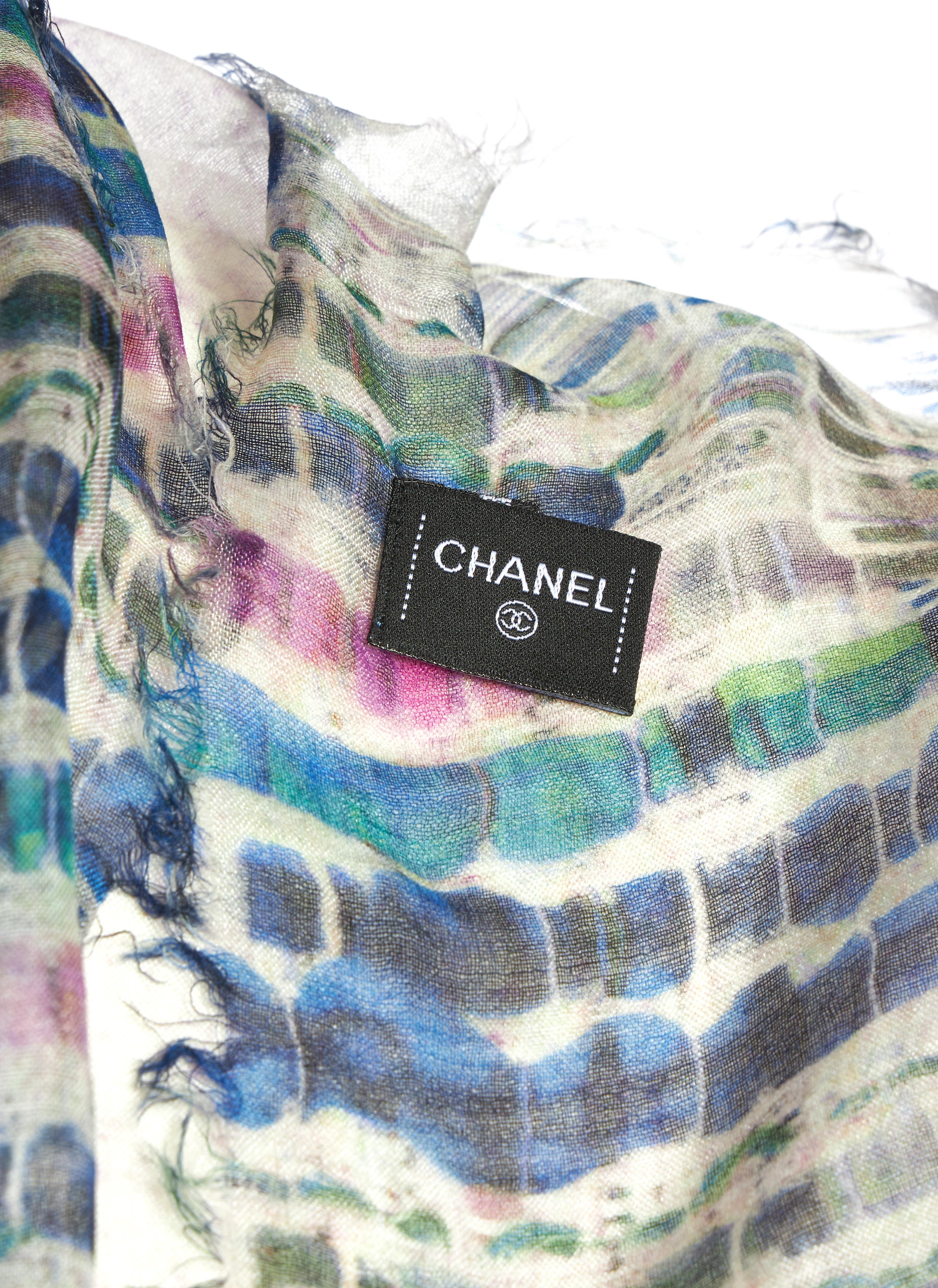 Gray Chanel New Cashmere Blue Logo Shawl For Sale