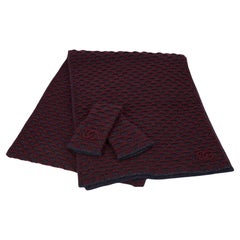 Chanel New Cashmere Burgundy 
Blue Scarf Gloves Set