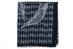 Chanel New Cashmere Camellia Navy Shawl