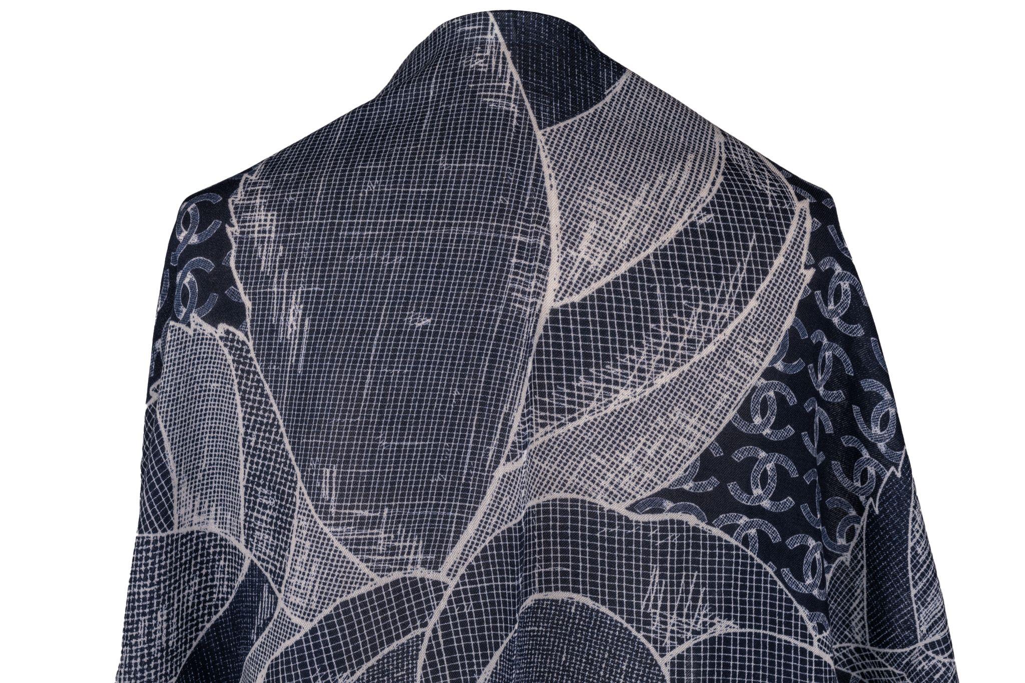 Chanel New Cashmere Camellia Navy Shawl For Sale 1