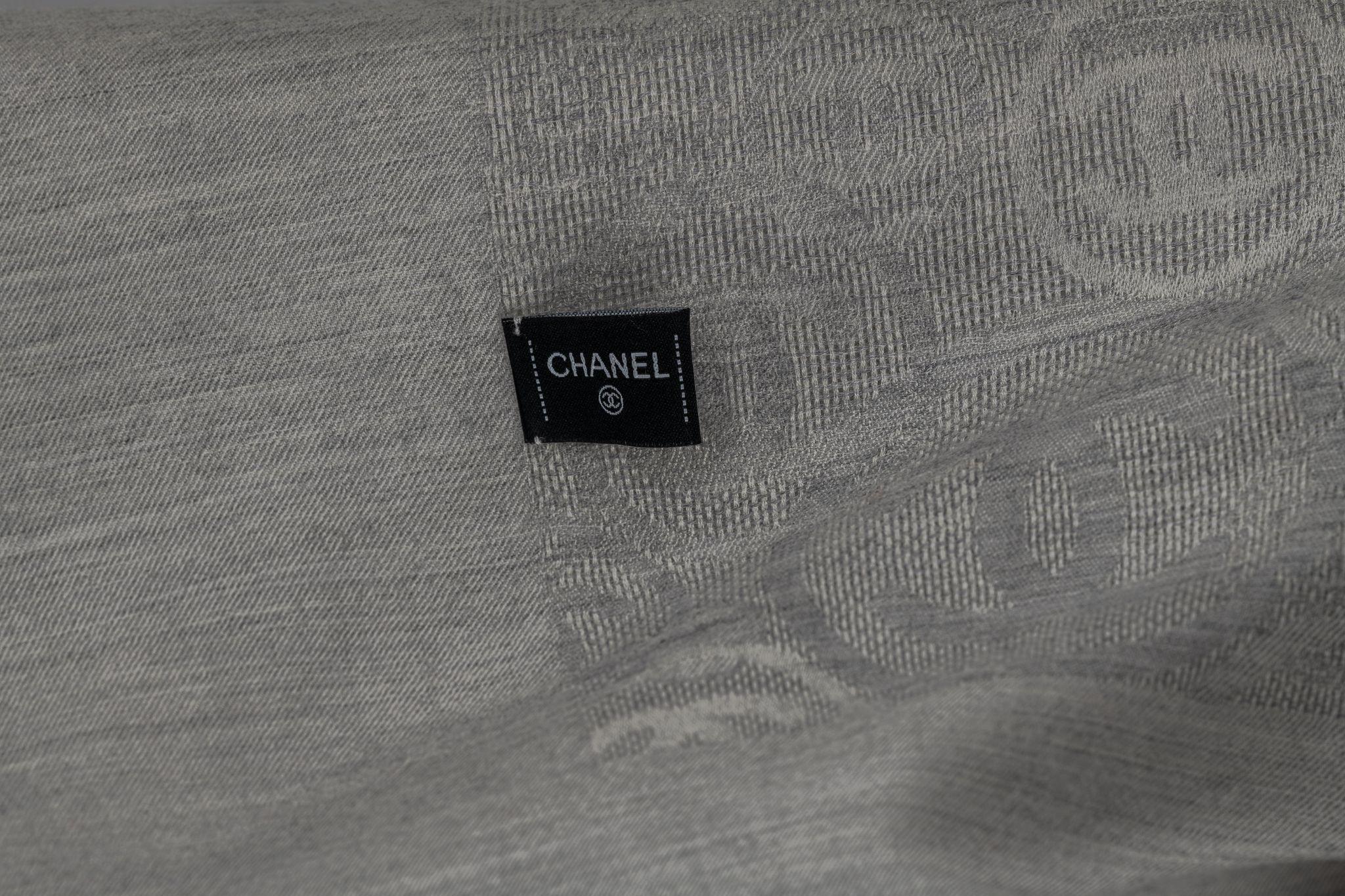 Gray Chanel New Cashmere Grey Logo Shawl For Sale