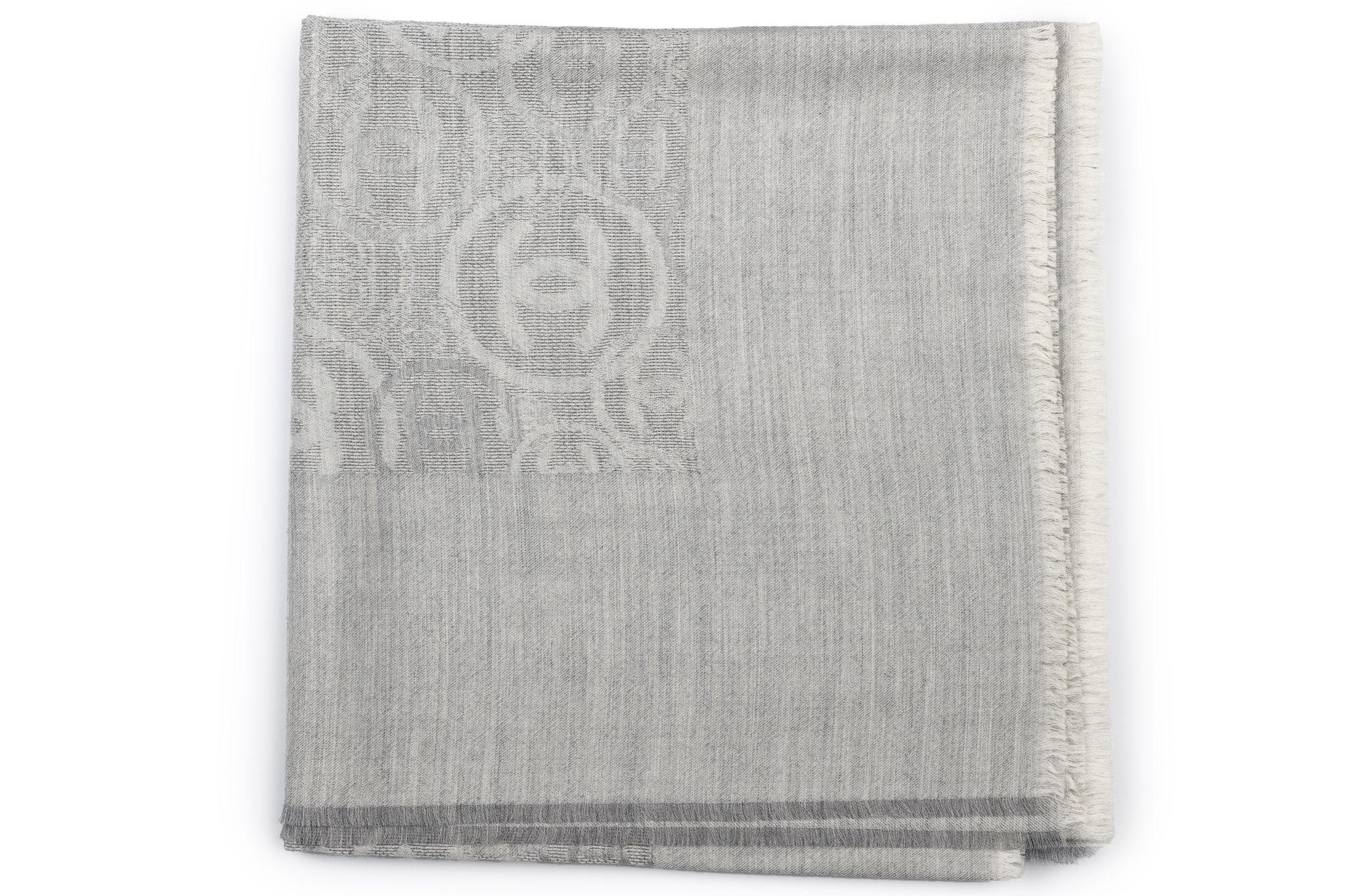 Women's Chanel New Cashmere Grey Logo Shawl For Sale