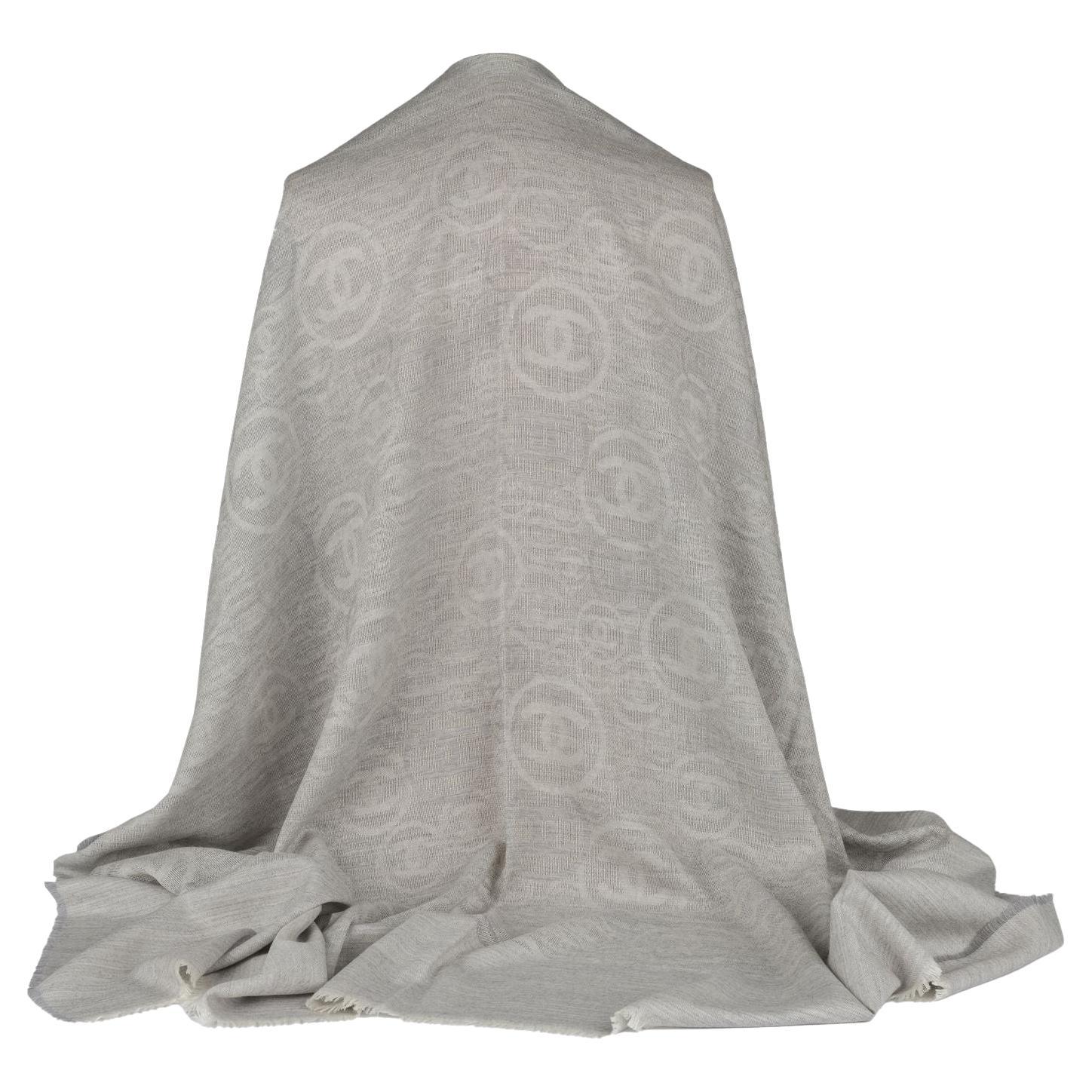 Chanel New Cashmere Grey Logo Shawl For Sale at 1stDibs