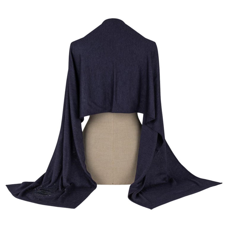Chanel New Cashmere Navy Glitter Stole For Sale at 1stDibs