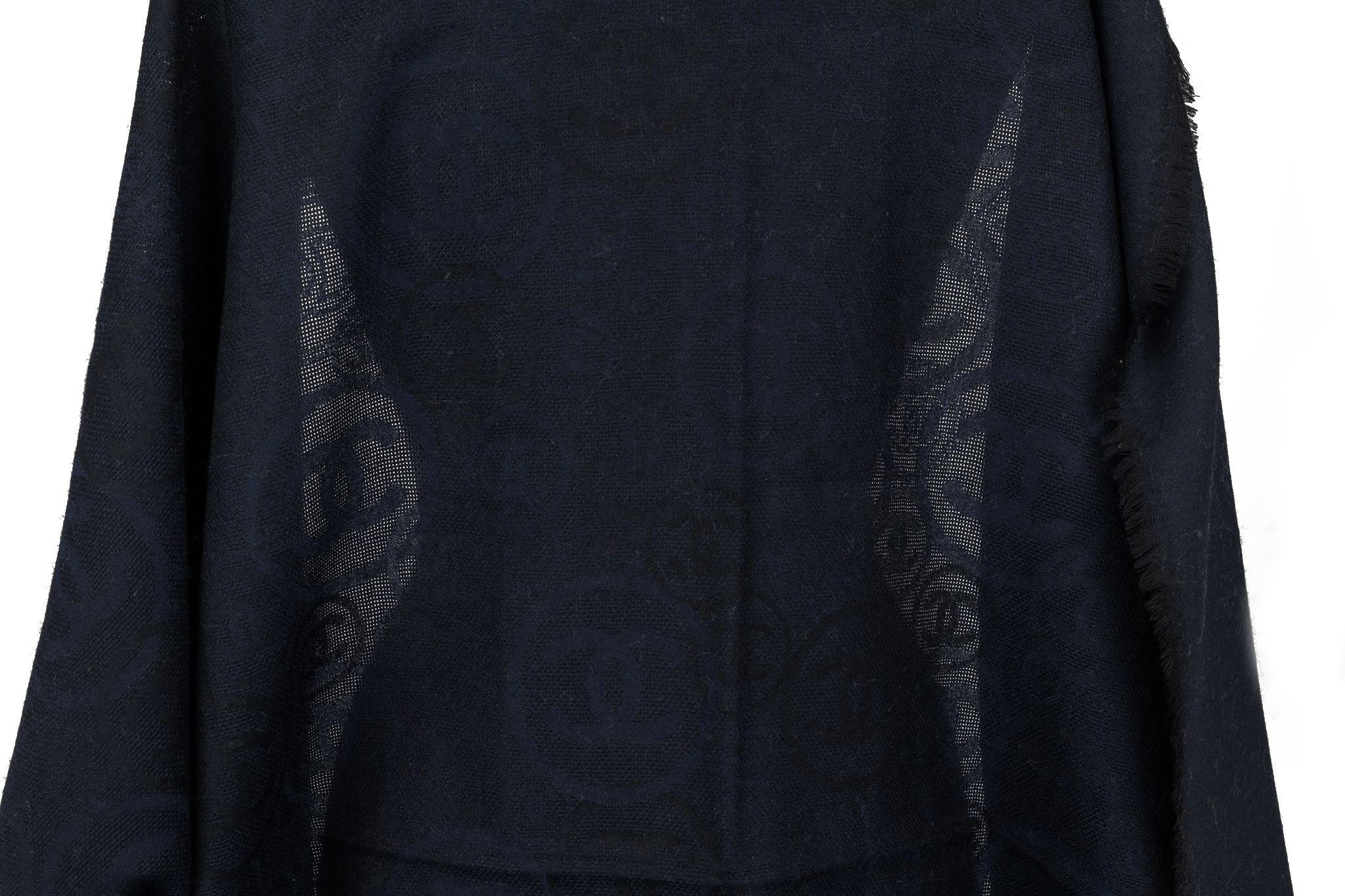 Chanel New Cashmere Navy Logo Shawl For Sale 4