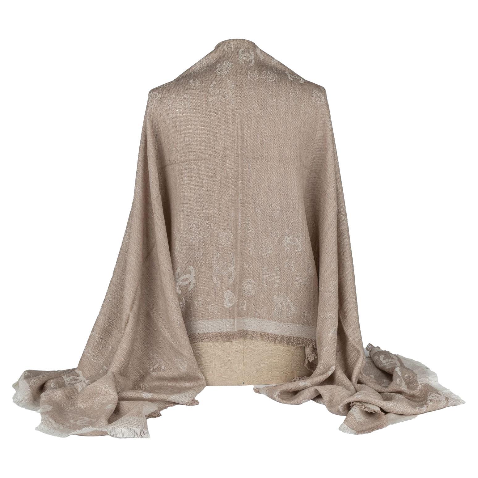 Chanel New Cashmere Shawl Beige For Sale