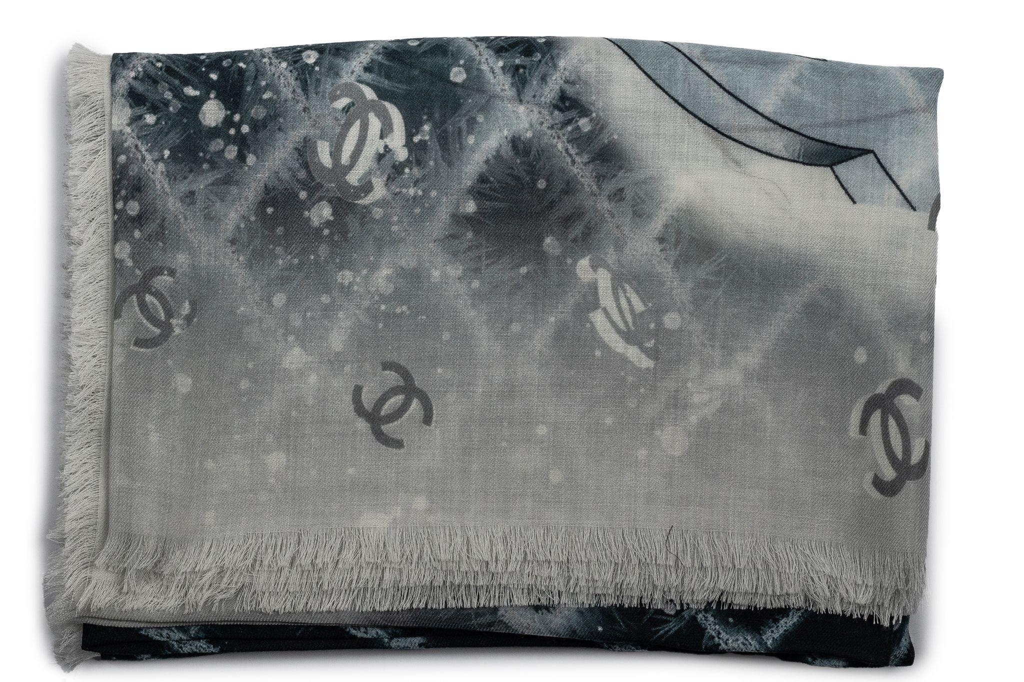 Women's Chanel New Cashmere Shawl Black Blue For Sale
